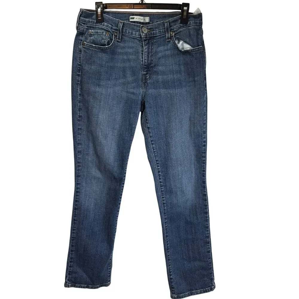 Levi’s 505 Straight Jeans Women’s 12 Mid Rise Stretch Blue Denim Classic Fit
